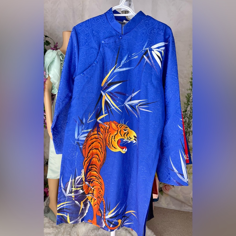 New ao dai gam nam men, Vietnamese men’s modern contemporary long dress top l